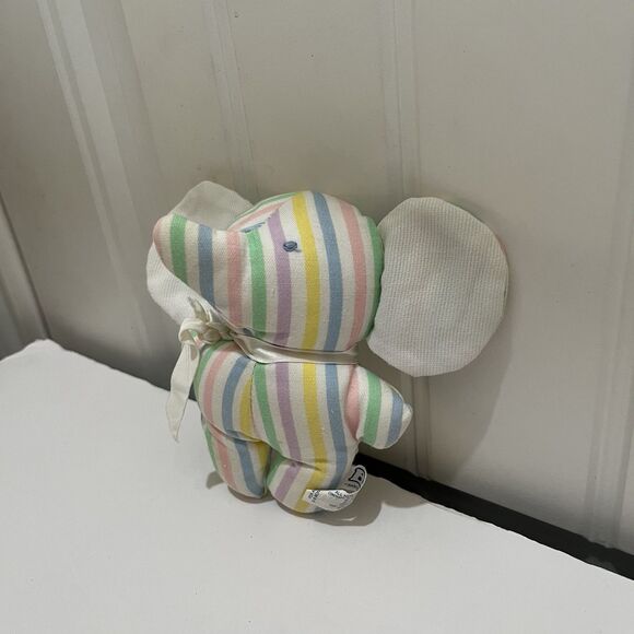 Bantam Vintage Pastel Striped Elephant Plush Rattle Stuffed Animal Toy 5.5" - Picture 5 of 10